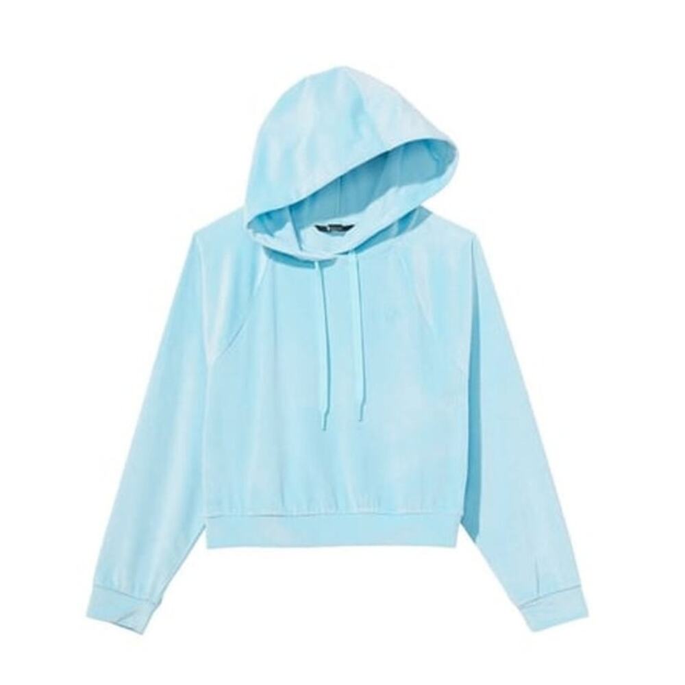 NWT Victoria's Secret Ribbed Corduroy Hooded Velvet Sweatshirt Powder Blue
